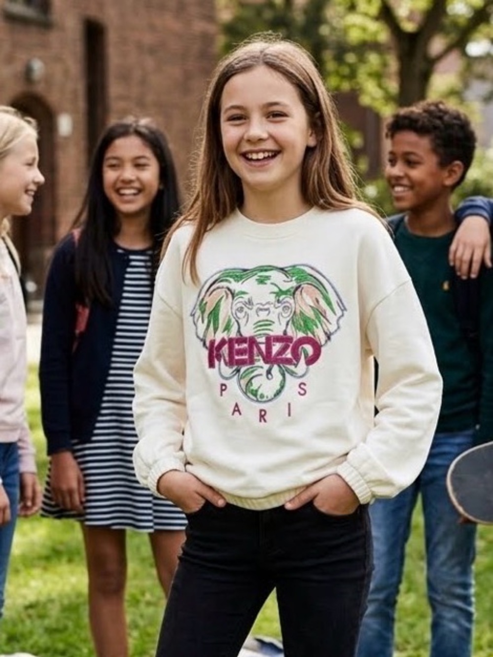 KENZO KIDS Paris Embroidered Elephant Sweatshirt Jumper Ivory 12 MSRP $205 NWOT